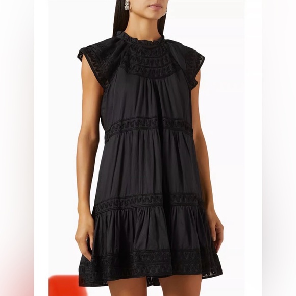 Veronica Beard Keely Cotton Ruffle Tiered Dress- Black - Picture 1 of 17